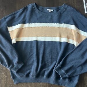 Navy and Tan Striped Sweatshirt